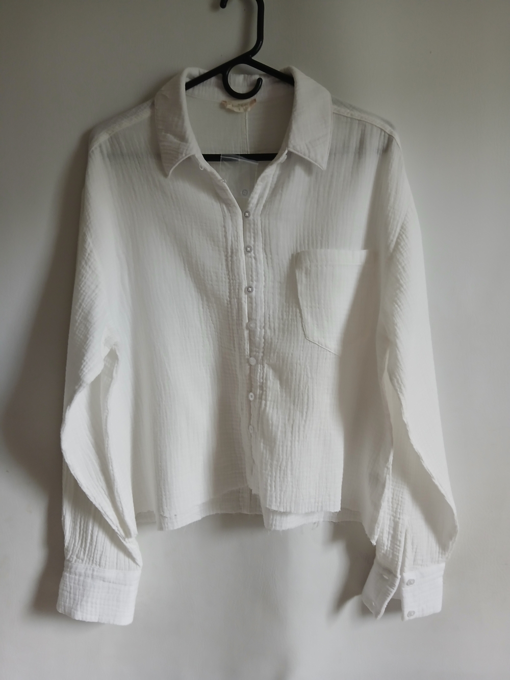 Altar'd State White Cotton Gauze Button-Up Oversized Blouse Frayed Hem - Picture 4 of 15